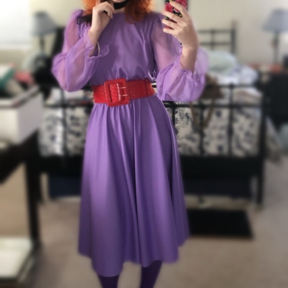 Dresses & Skirts - VTG Purple Sheer Puff Sleeve Dress